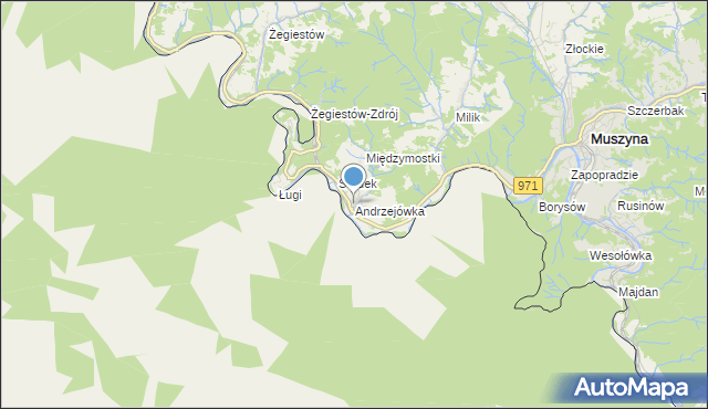 mapa Andrzejówka, Andrzejówka gmina Muszyna na mapie Targeo