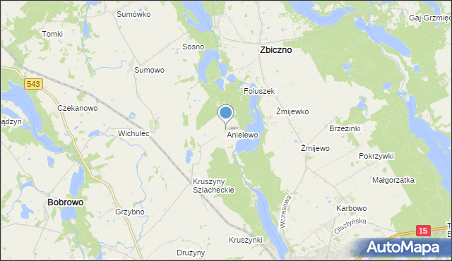 mapa Anielewo, Anielewo gmina Bobrowo na mapie Targeo