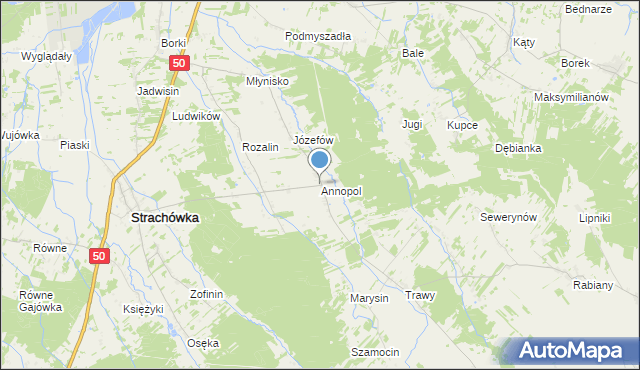 mapa Annopol, Annopol gmina Strachówka na mapie Targeo