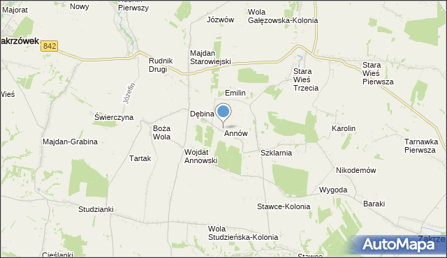 mapa Annów, Annów gmina Zakrzew na mapie Targeo
