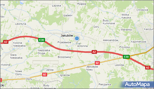 mapa Antonina, Antonina gmina Jakubów na mapie Targeo