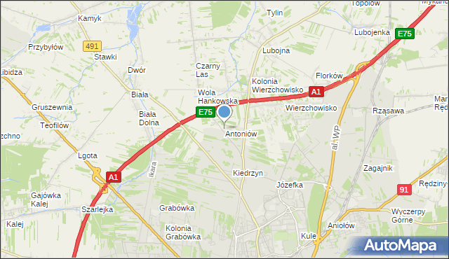 mapa Antoniów, Antoniów gmina Mykanów na mapie Targeo