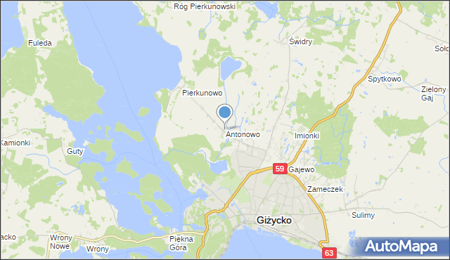 mapa Antonowo, Antonowo gmina Giżycko na mapie Targeo