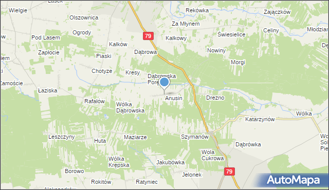 mapa Anusin, Anusin gmina Ciepielów na mapie Targeo