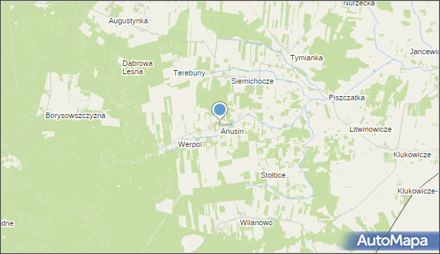 mapa Anusin, Anusin gmina Nurzec-Stacja na mapie Targeo