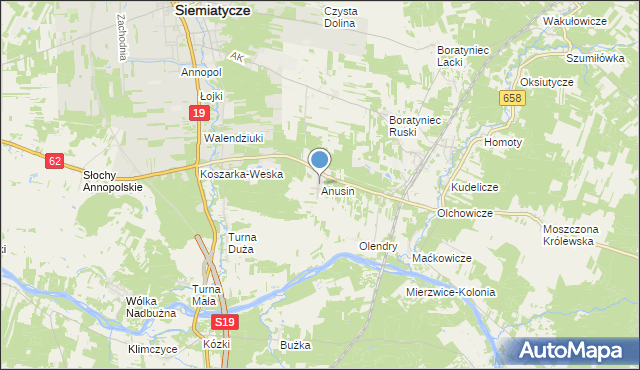 mapa Anusin, Anusin gmina Siemiatycze na mapie Targeo