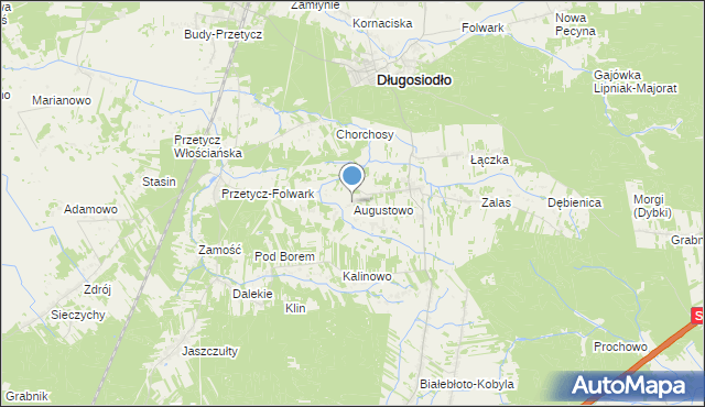 mapa Augustowo, Augustowo gmina Długosiodło na mapie Targeo