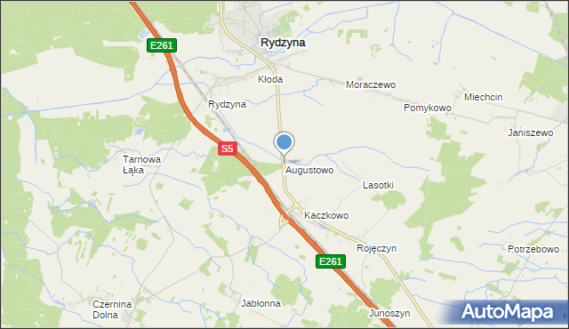 mapa Augustowo, Augustowo gmina Rydzyna na mapie Targeo