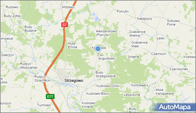 mapa Augustowo, Augustowo gmina Strzegowo na mapie Targeo