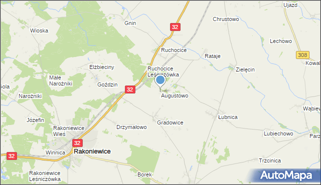 mapa Augustowo, Augustowo gmina Wielichowo na mapie Targeo