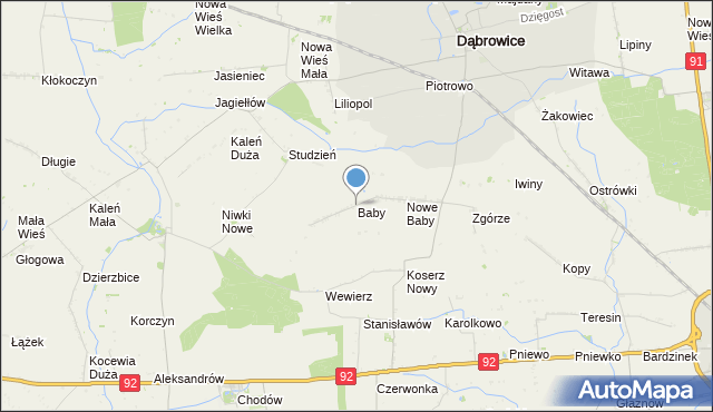 mapa Baby, Baby gmina Dąbrowice na mapie Targeo