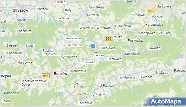 mapa Baczyn, Baczyn gmina Budzów na mapie Targeo