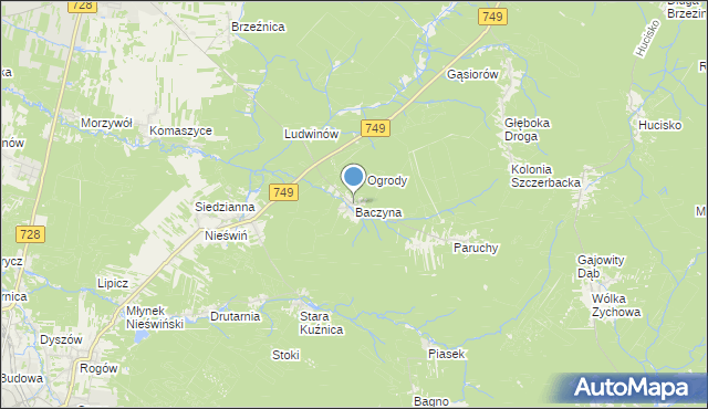 mapa Baczyna, Baczyna gmina Końskie na mapie Targeo