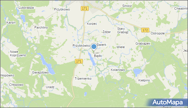 mapa Bądki, Bądki gmina Barwice na mapie Targeo