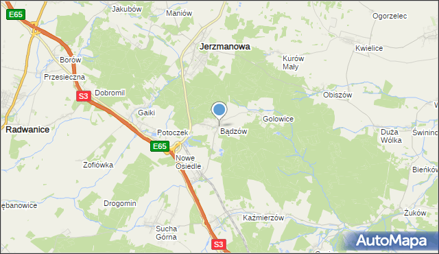 mapa Bądzów, Bądzów na mapie Targeo