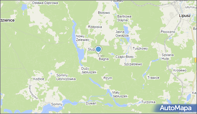 mapa Bagna, Bagna gmina Lipusz na mapie Targeo