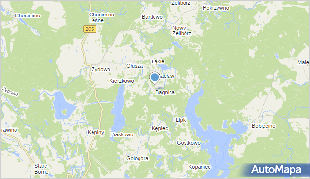 mapa Bagnica, Bagnica gmina Polanów na mapie Targeo