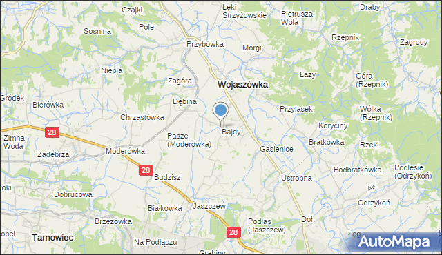 mapa Bajdy, Bajdy gmina Wojaszówka na mapie Targeo