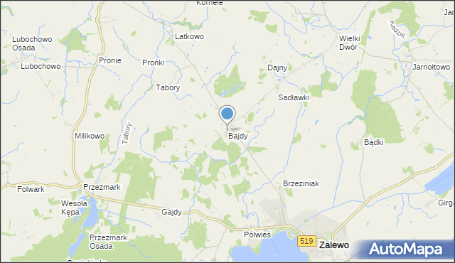 mapa Bajdy, Bajdy gmina Zalewo na mapie Targeo