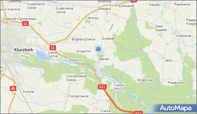 mapa Bąków, Bąków gmina Kluczbork na mapie Targeo