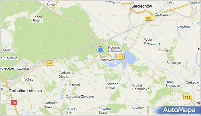 mapa Bąkowiec, Bąkowiec gmina Garbatka-Letnisko na mapie Targeo