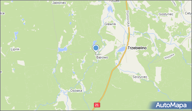 mapa Bąkowo, Bąkowo gmina Trzebielino na mapie Targeo