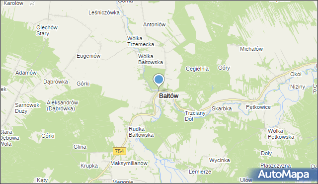 mapa Bałtów, Bałtów powiat ostrowiecki na mapie Targeo