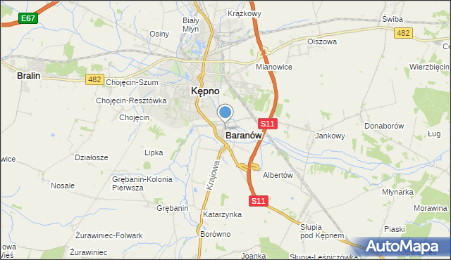 mapa Baranów, Baranów powiat kępiński na mapie Targeo