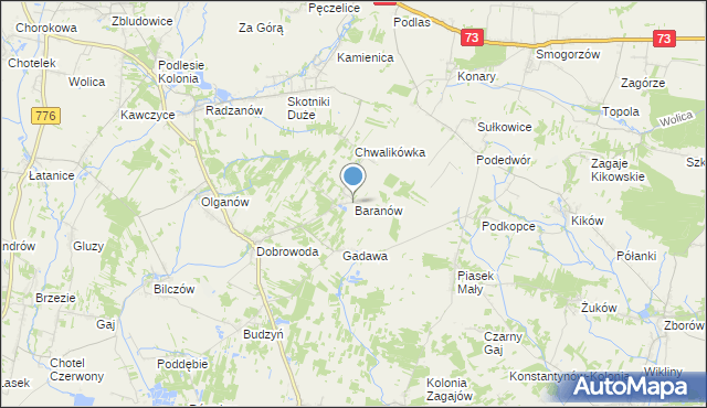 mapa Baranów, Baranów gmina Busko-Zdrój na mapie Targeo