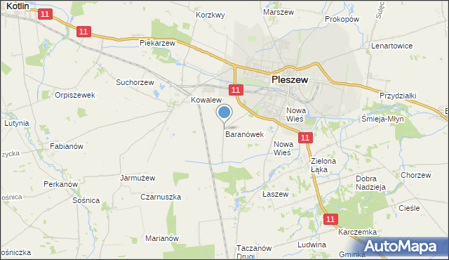 mapa Baranówek, Baranówek gmina Pleszew na mapie Targeo