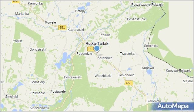 mapa Baranowo, Baranowo gmina Rutka-Tartak na mapie Targeo