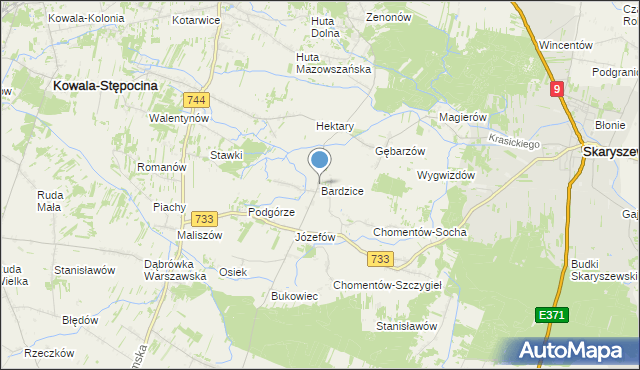 mapa Bardzice, Bardzice na mapie Targeo