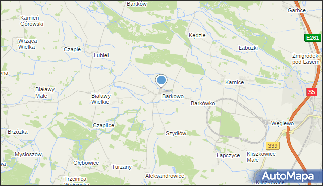 mapa Barkowo, Barkowo gmina Żmigród na mapie Targeo