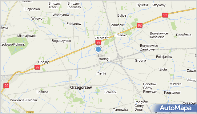 mapa Barłogi, Barłogi gmina Grzegorzew na mapie Targeo