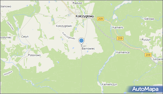 mapa Barnowiec, Barnowiec gmina Kołczygłowy na mapie Targeo