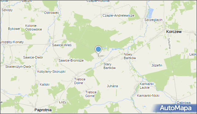 mapa Bartków, Bartków gmina Korczew na mapie Targeo