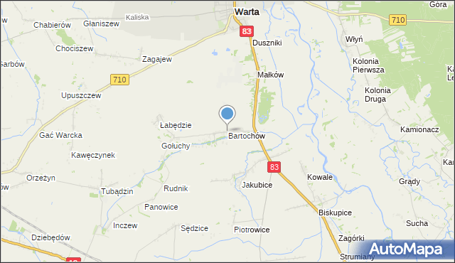 mapa Bartochów, Bartochów gmina Warta na mapie Targeo
