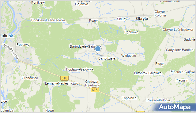 mapa Bartodzieje, Bartodzieje gmina Obryte na mapie Targeo