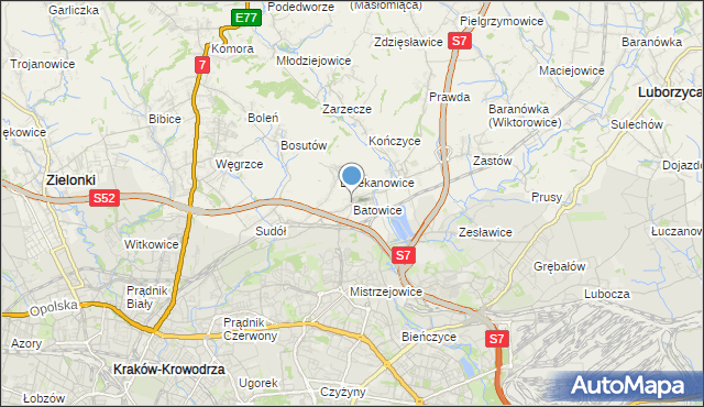 mapa Batowice, Batowice na mapie Targeo