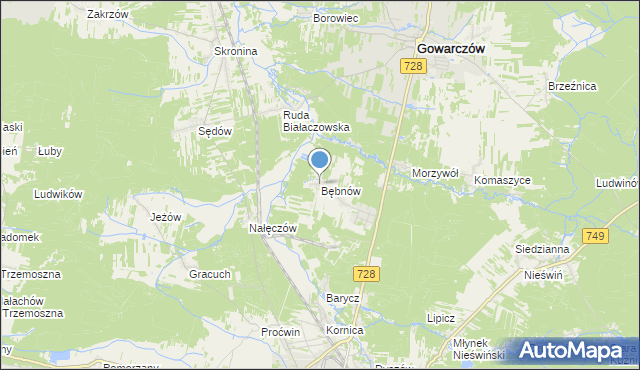 mapa Bębnów, Bębnów gmina Gowarczów na mapie Targeo