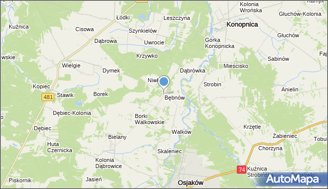 mapa Bębnów, Bębnów gmina Konopnica na mapie Targeo