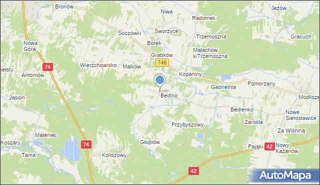 mapa Bedlno, Bedlno gmina Końskie na mapie Targeo