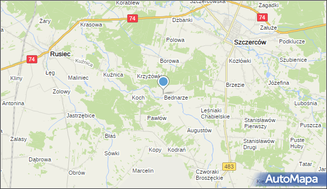 mapa Bednarze, Bednarze gmina Szczerców na mapie Targeo