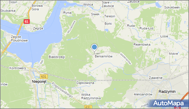 mapa Beniaminów, Beniaminów gmina Nieporęt na mapie Targeo