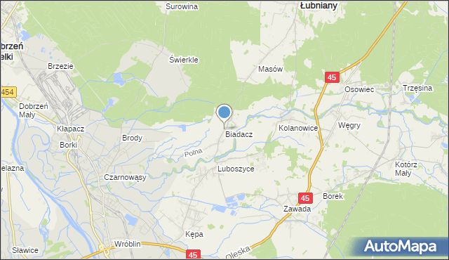 mapa Biadacz, Biadacz gmina Łubniany na mapie Targeo