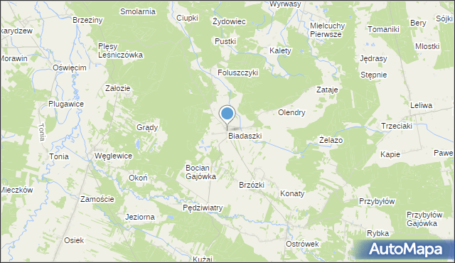 mapa Biadaszki, Biadaszki gmina Galewice na mapie Targeo