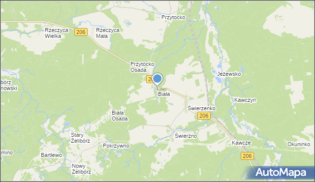 mapa Biała, Biała gmina Miastko na mapie Targeo