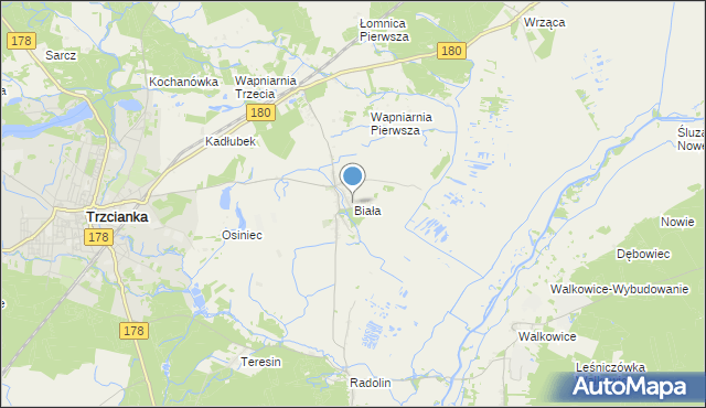 mapa Biała, Biała gmina Trzcianka na mapie Targeo