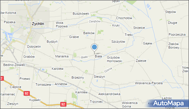 mapa Biała, Biała gmina Żychlin na mapie Targeo