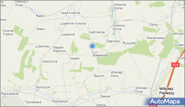 mapa Białawoda, Białawoda gmina Borzechów na mapie Targeo